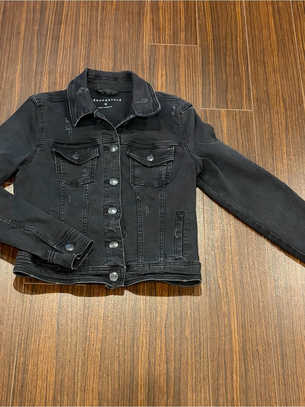 Ladies Aeropostale Black Faded Denim Jacket Size M